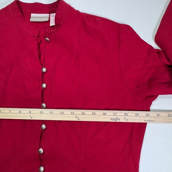 Vintage 80s Coldwater Creek Button Front Maxi Dress Red Long Sleeve USA made 14 - Picture 3 of 10